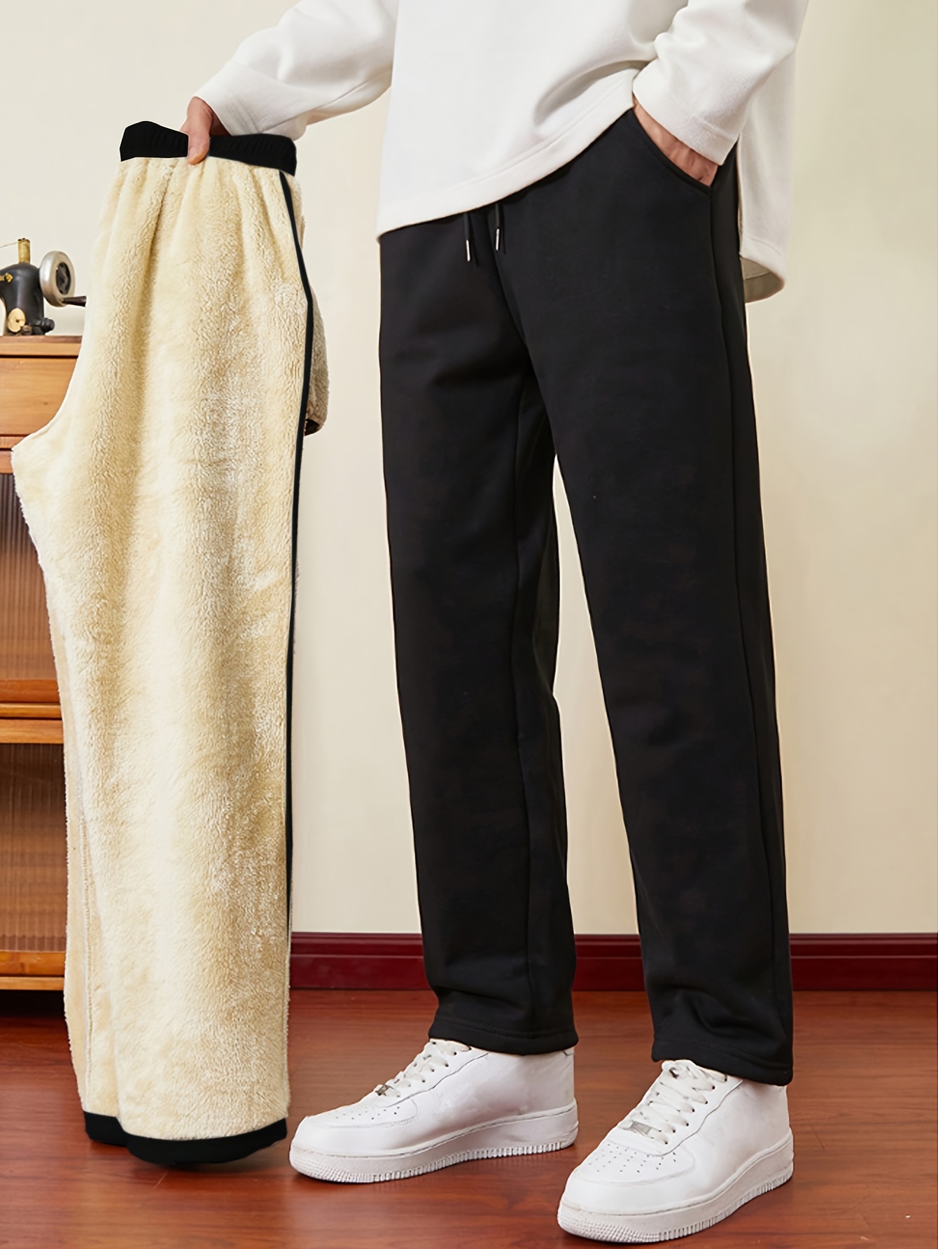 Men's Winter Warm Fleece Lined Pants, Outdoor Sports Camping, Men's  Straight Pants