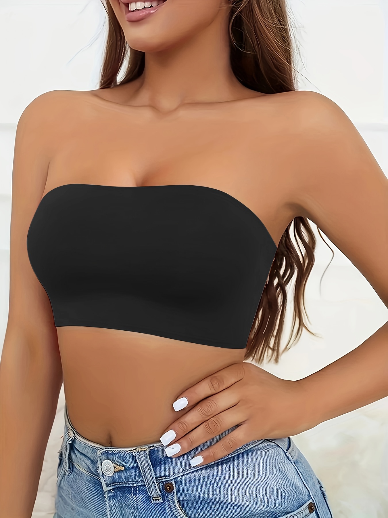 Casual Solid Bandeau Bra Seamless Strapless No Padding - Temu Italy
