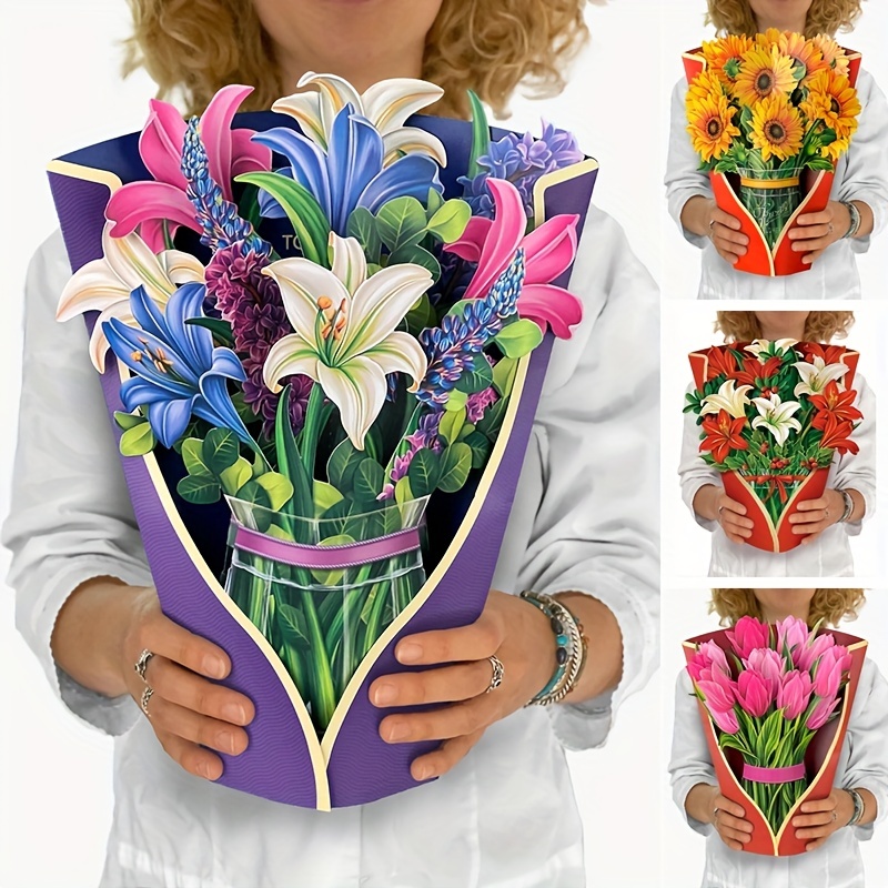 Freshcut Paper Pop Up Cards, Pink Tulips, 12 inch Life Sized Forever Flower  Bouquet 3D Popup Greeting Cards with Note Card and Envelope