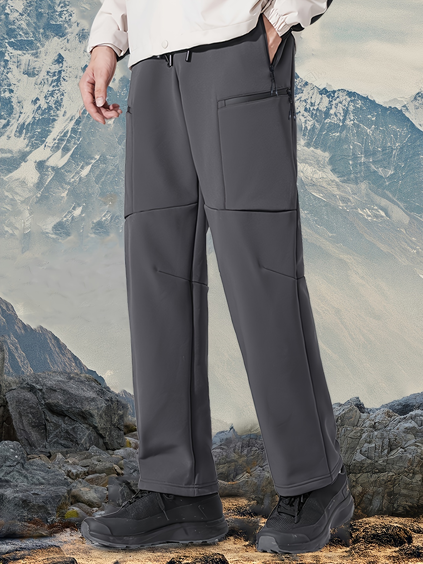 mens multi pocket pants comfy active slightly stretch water resistant trousers for outdoor activities details 5
