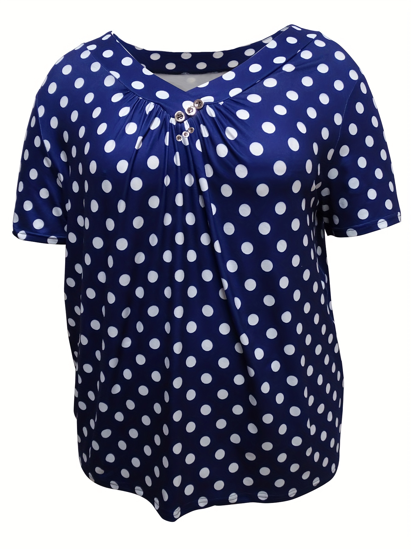 Plus Size Navy Blue Polka Dot Print Button Through Shirt