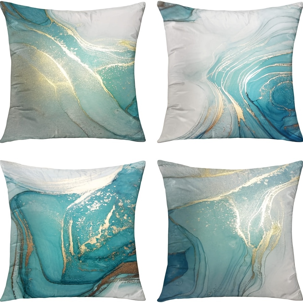 Large Couch Pillows Set or Gray and Turquoise Decorative Pillow for Bed  Decor or Sofa, Unique Abstract Blue Throw Pillow Cover Case 