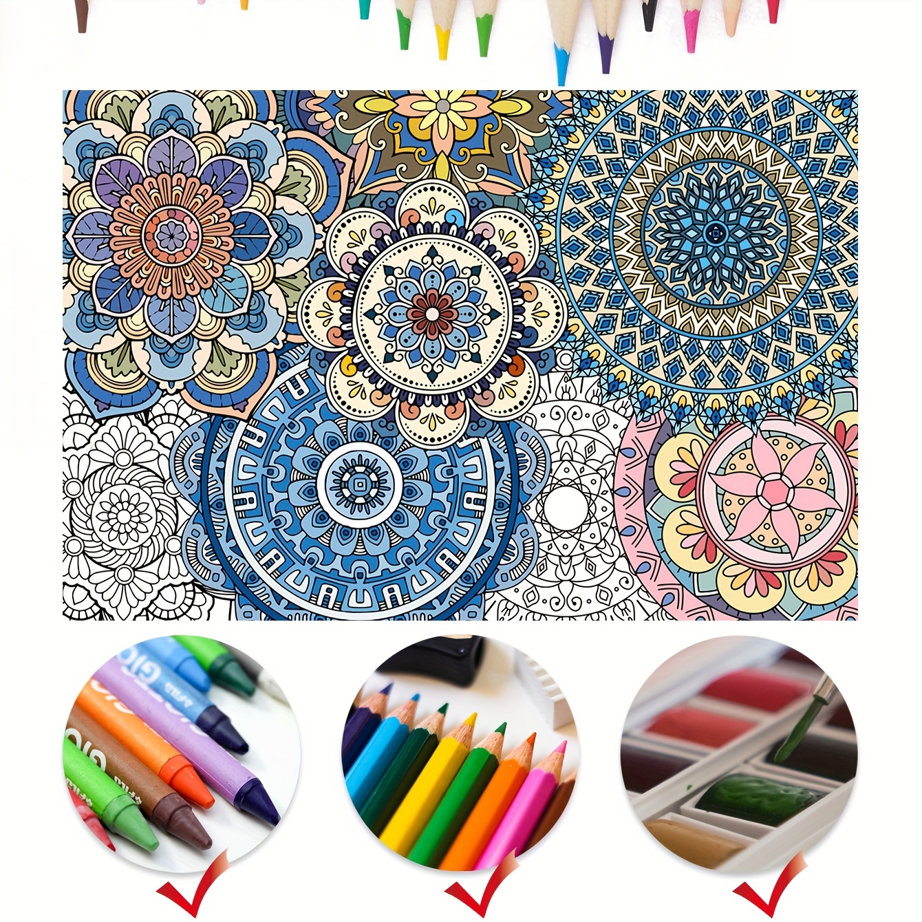 Giant Mandala Coloring Poster Jumbo Flower Drawing Paper 72 x 30 Inch Large  Coloring Tablecloth for Adults kids Teens Coloring Books Bulk Coloring