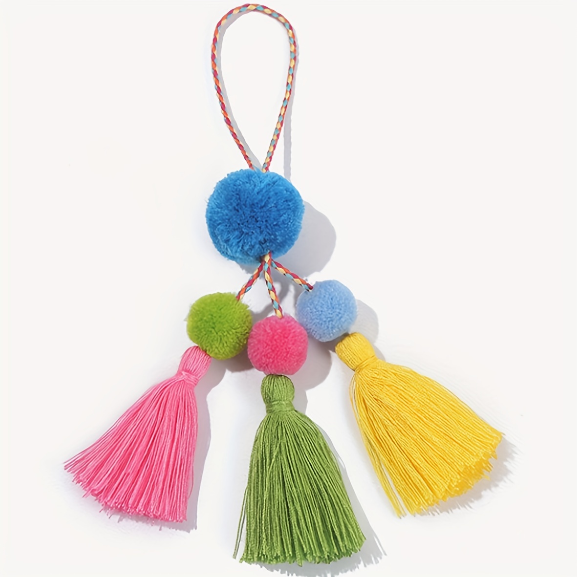 I-BOSOM Colorful Boho Pom Pom Tassel Bag Charm Key Chain A Style