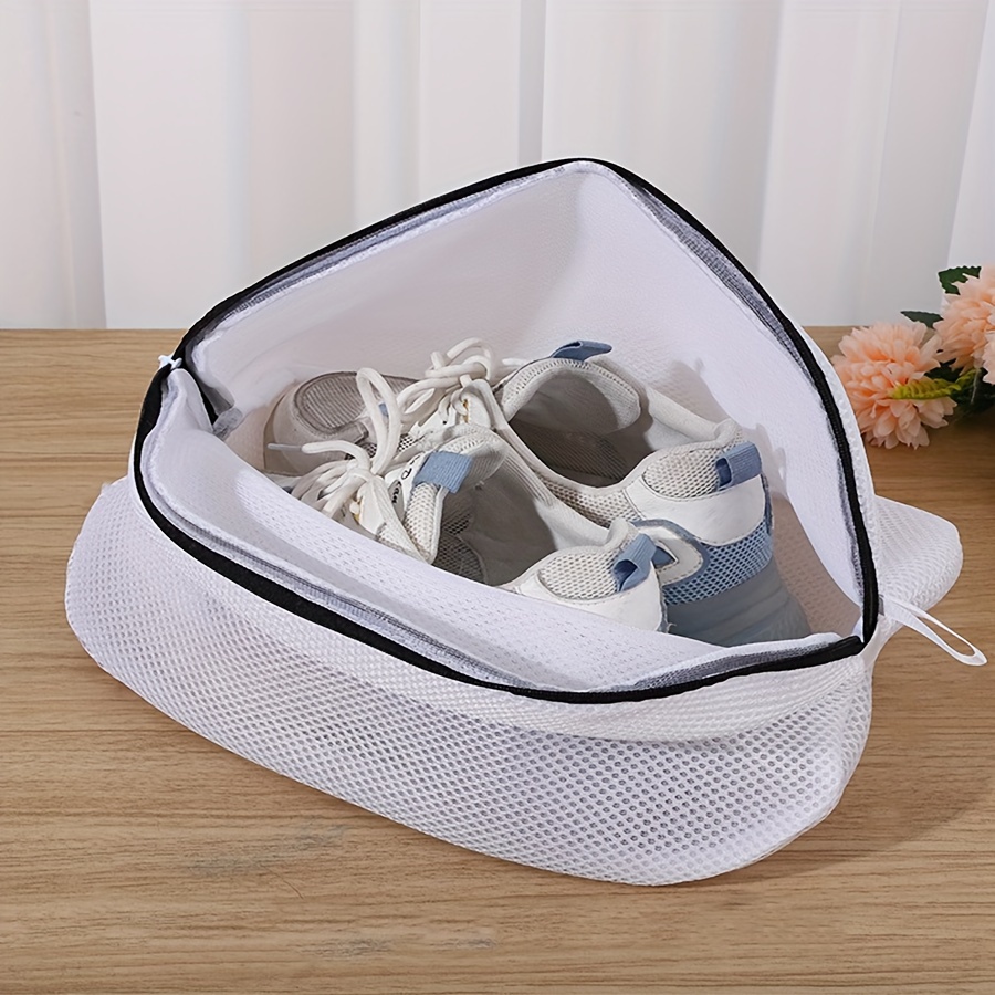 white - Sac à linge en maille portable pour machine à laver les chaussures,  sacs de rangement pour chaussures