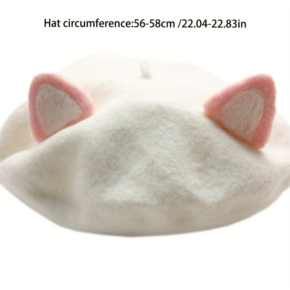 1pc new womens cat ear beret hat soft girly beret - Temu display picture 1