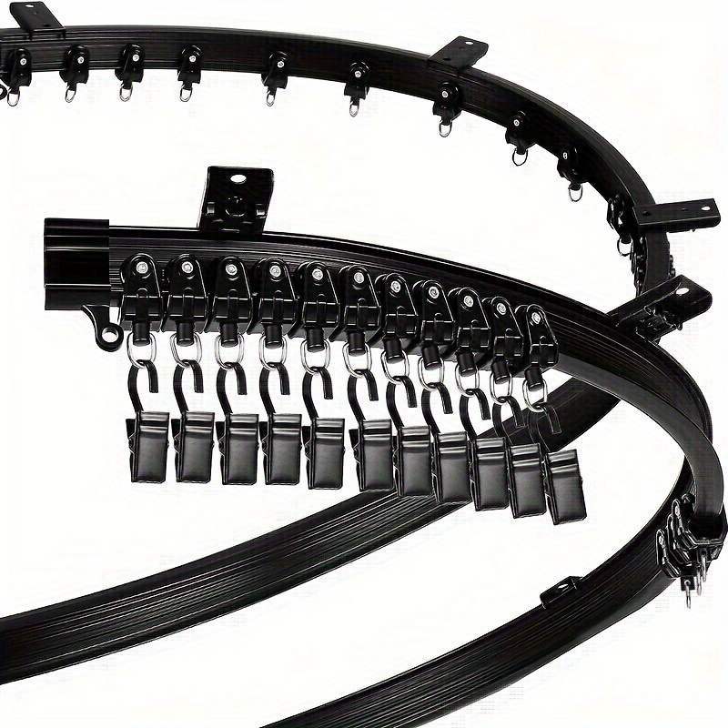 TEMU 1 Set Of 3 Meters Black Curtain Track Set, Home Curtain Track, 3 Meters Track, 24 Pulleys, 30 Installation Codes, 9 Plugs, 2 Screws, 12 Expansion Plugs