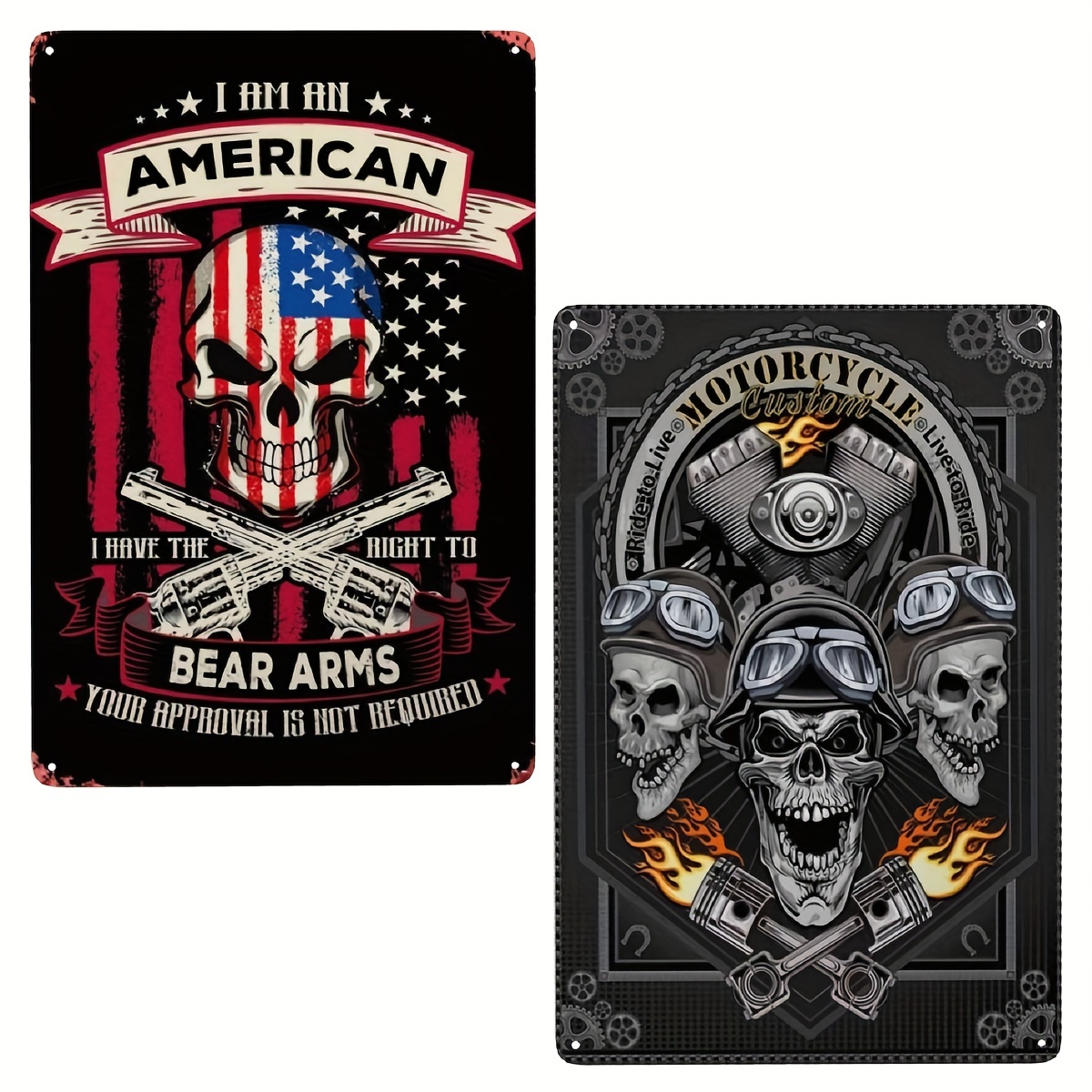 1pc American Flag With Skull Tin Signs I Am An American I Have The Right To Bear Arms Vintage Metal Tin Sign For Men Women Wall Decor 7 9x11 9in