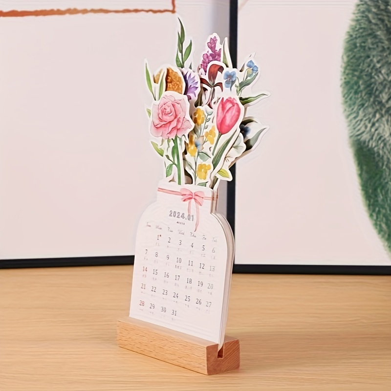 2Pcs Calendrier De Bureau De Fleurs Épanouies 2024 –Calendrier De Bureau  Floral Créatif | Calendrier 2024 Sur Le Thème Des Fleurs | Planificateur De