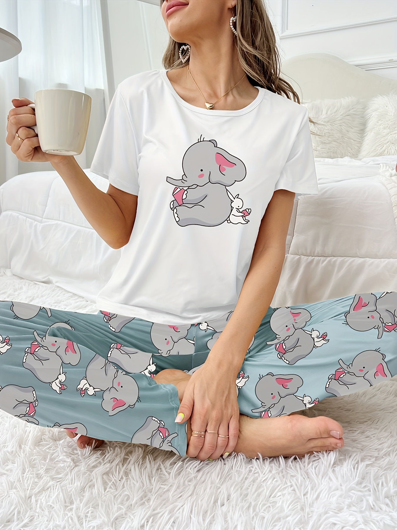 Big Girls Cute Bunny Pajama Sets Lovely Cartoon Sleepwear Winter Pjs  Nighty, Rabbit