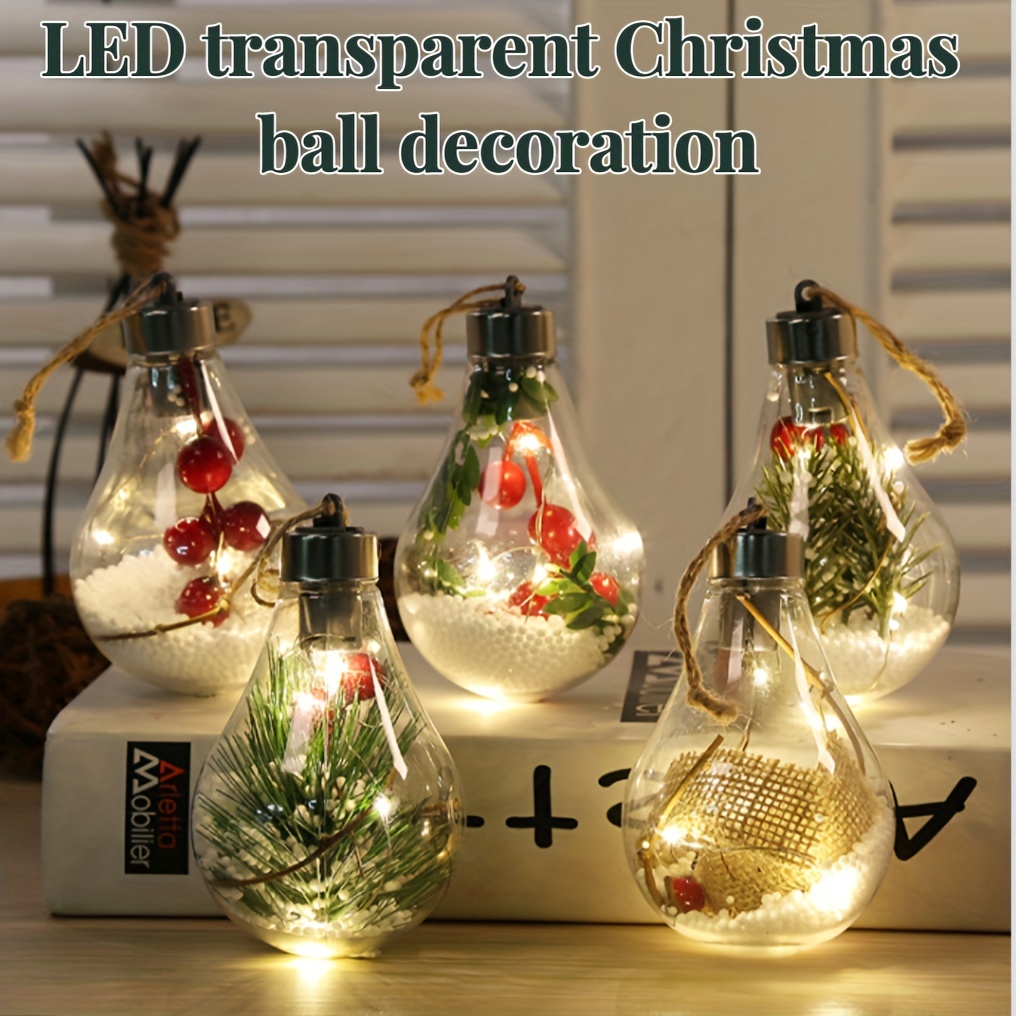 60 Pcs Christmas Clear Plastic Bulb Shape Ornaments Fillable DIY Light Bulb  Clear Christmas Ornaments Fillable Ornaments Empty Lightbulbs with 2 Pcs