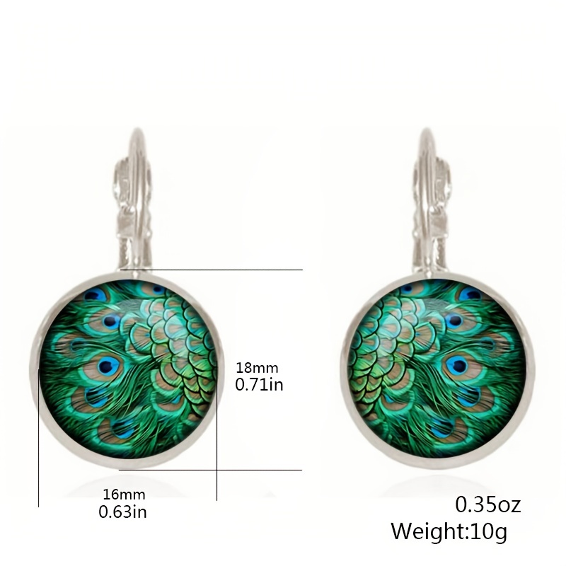 Vintage Peacock Feather Pattern Gemstone Earrings