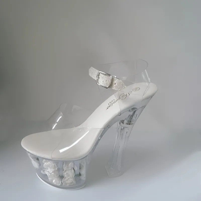 Black Patent Straps Evening Transparent Glass Block High Heels Sandals Shoes