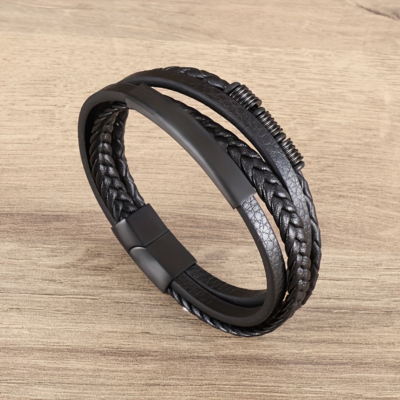 Classic Layer PU Leather Braided Bracelet with Magnetic Buckle