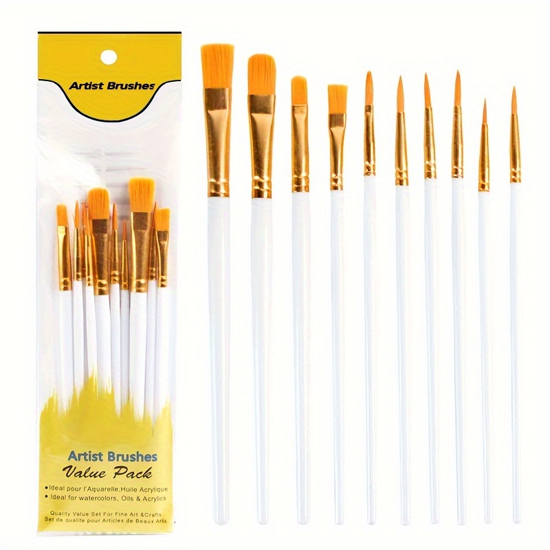 10pcs Paint Brushes Set Artist Paintbrush Nylon Round Pointed Flat Head For Acrylic Painting Oil Watercolor Canvas Board Professional Acrylic Paint Brushes 1 Set Of 10 For Students Various Pointed Tip Artist