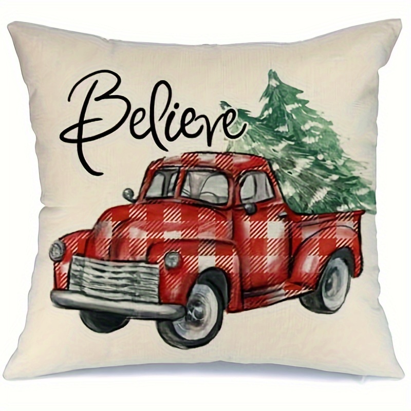 1pc Fundas De Almohadas De Otoño 18x18 Buffalo Plaid Fall Truck