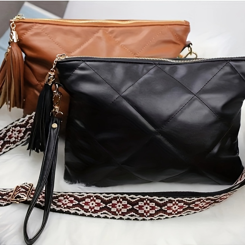 Argyle Quilted Crossbody Bag Bohemian Tassel Shoulder Bag Fashion