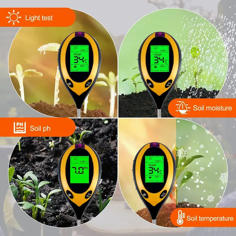 Soil Moisture Meter,4-in-1 Digital Plant Temperature/soil Moisture