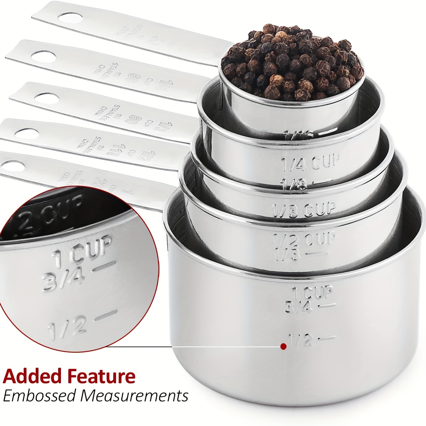 Measuring Cups Set Of 7 With 1/8 Cup Coffee Scoop,Stainless Steel Metal  Measuring Cup, 7 Piece Stackable Set With Spout - AliExpress
