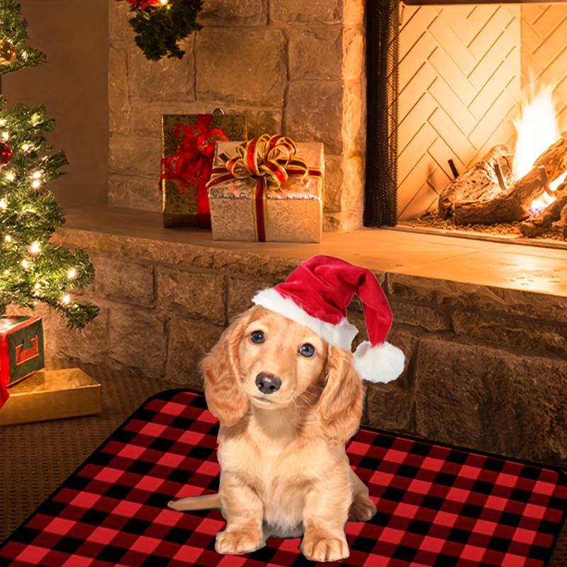 Red & Brown Santa Dog Bath Rug