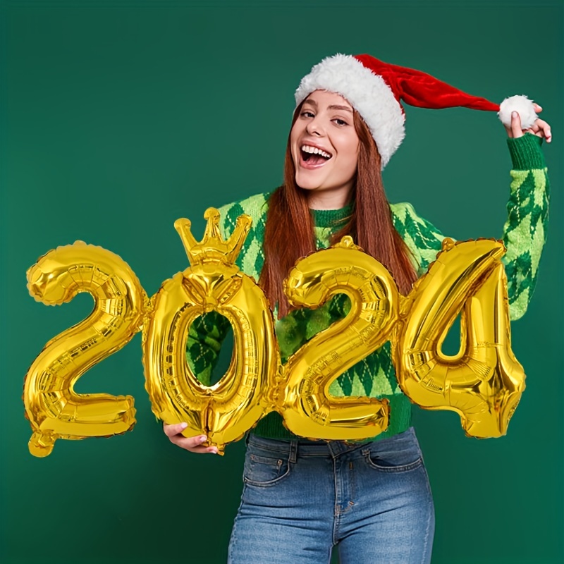 Deco Nouvel An 2024, Aluminium Chiffre Ballon Decoration Nouvelle Année  Avec Happy New Year Bannière, Kit Déco Jour De L An [u1375]