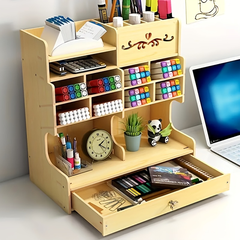 1 Large-capacity Simple Plain-color Five-grid Desktop Storage  Multi-functional Storage Box Material Desk Storage Box - Temu
