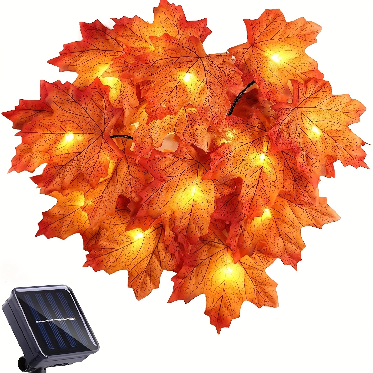 1pc 11m 36ft 8 modes solar string light leaf light twinkle hanging light for indoor outdoor garden halloween thanksgiving christmas party decor 60 lights included 2m lead wire details 0