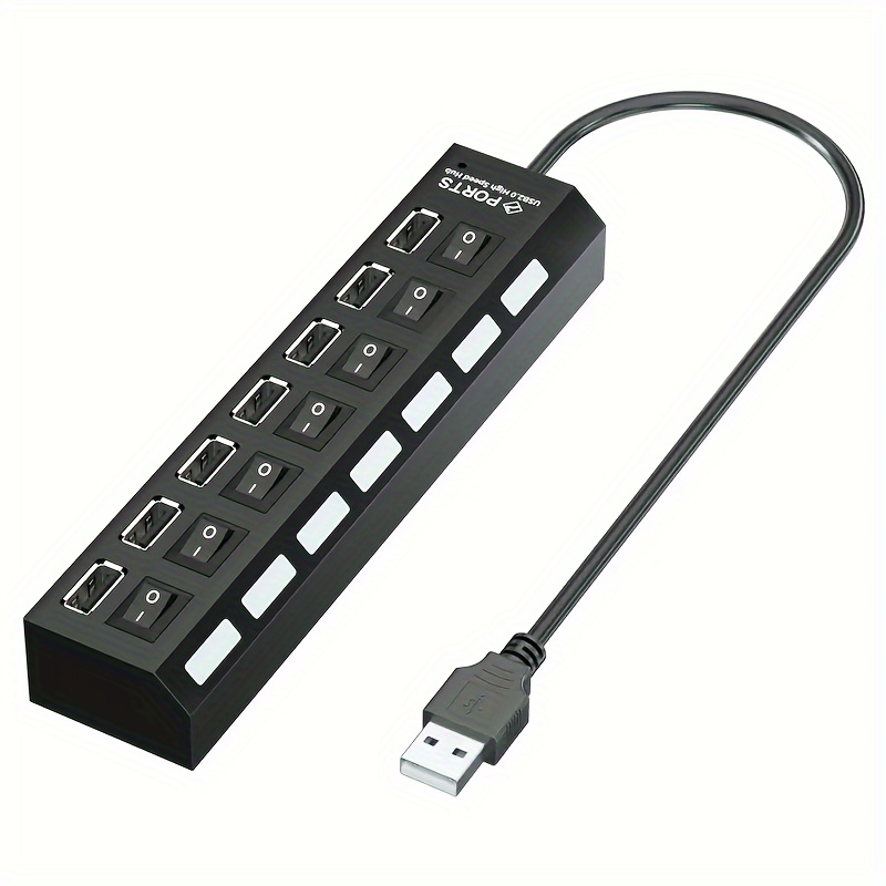 7 Ports / 4 Ports Led Usb 2.0 Adapter Hub Power On / Off - Temu