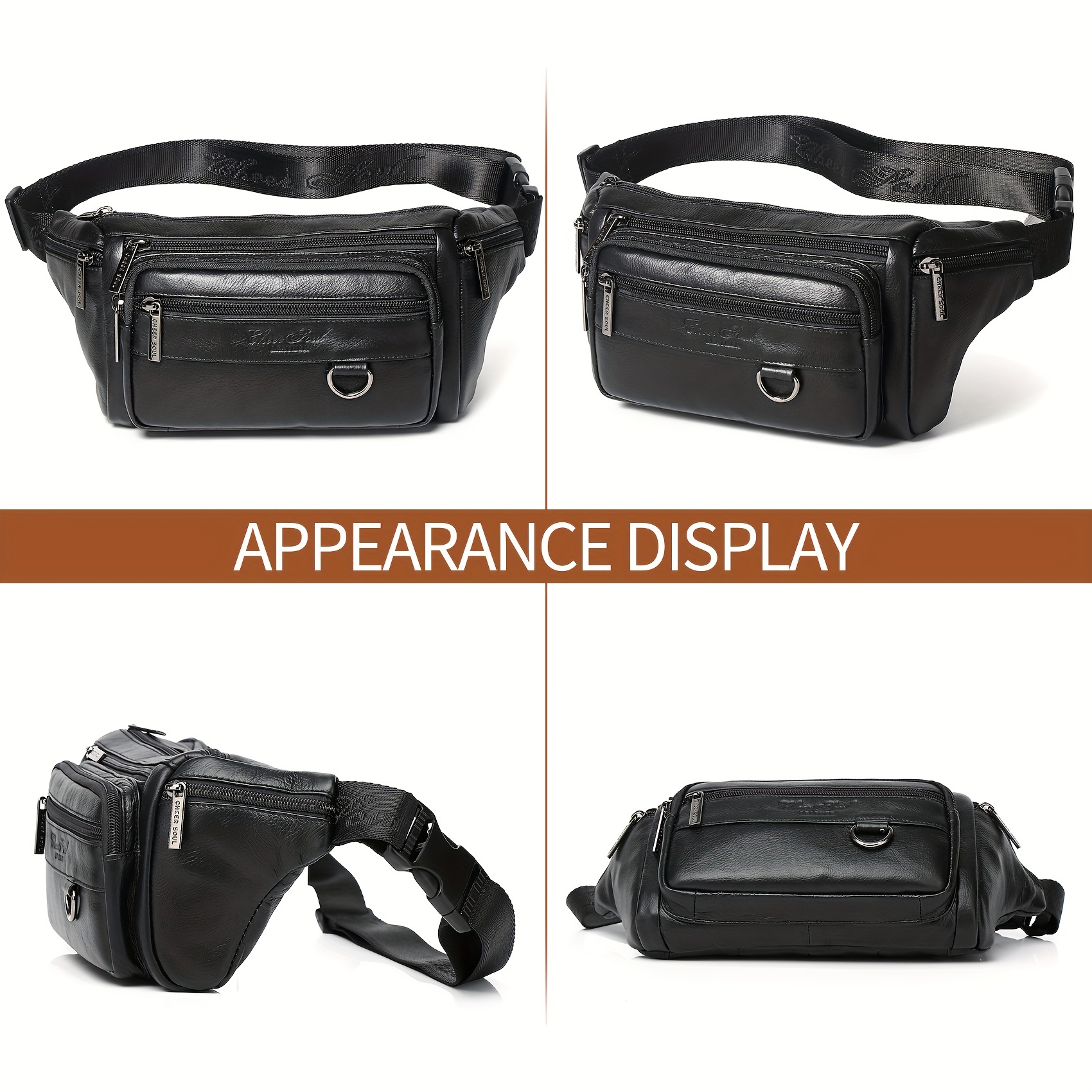 Simple Casual Genuine Leather Waist Bag Multifunctional Multi