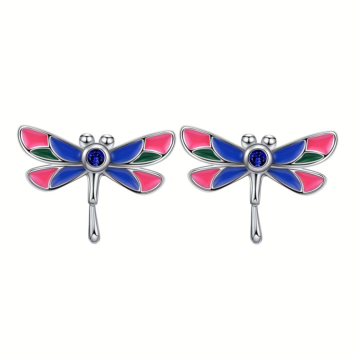 925 Sterling Silver Colorful Zircon Decor Dragonfly - Temu