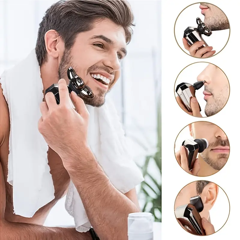 electric head hair shaver led display ultimate mens cordless rechargeable wet dry skull bald head waterproof razor with rotary blades clippers nose trimmer brush massager details 8