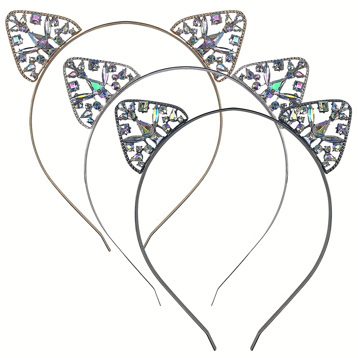 Hollow Cat Ears Thin Hair Band Alloy Encrusted Rhinestone - Temu Canada