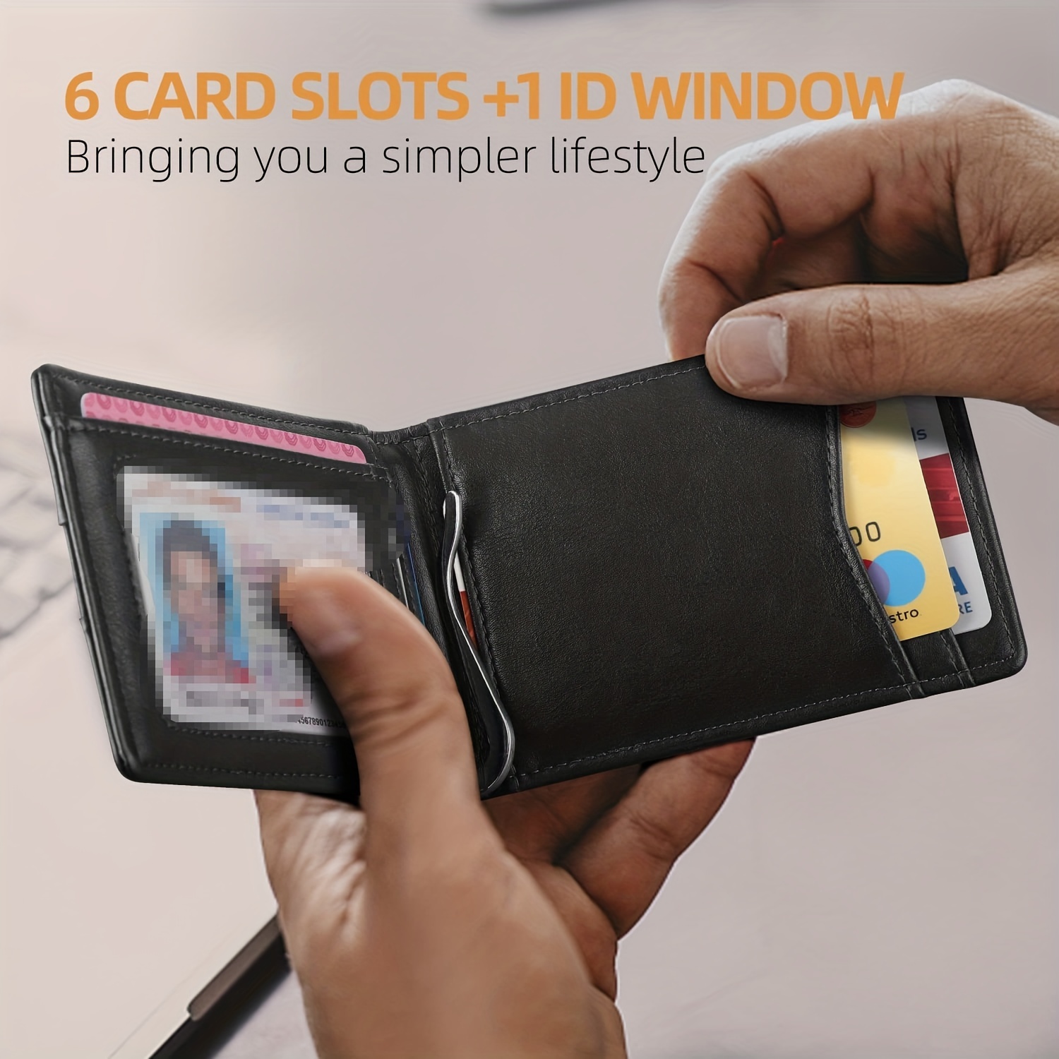 

Men Wallets, Minimalist Slim Wallet For Men Money Clip Bifold Rfid Blocking Id Window Slot Front Pocket Leather Credit Card Holder