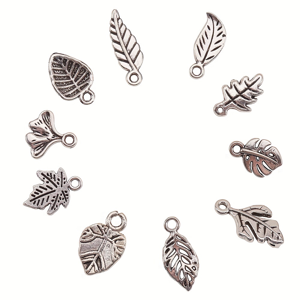 50pcs Antique Silver Tree Leaf Charms