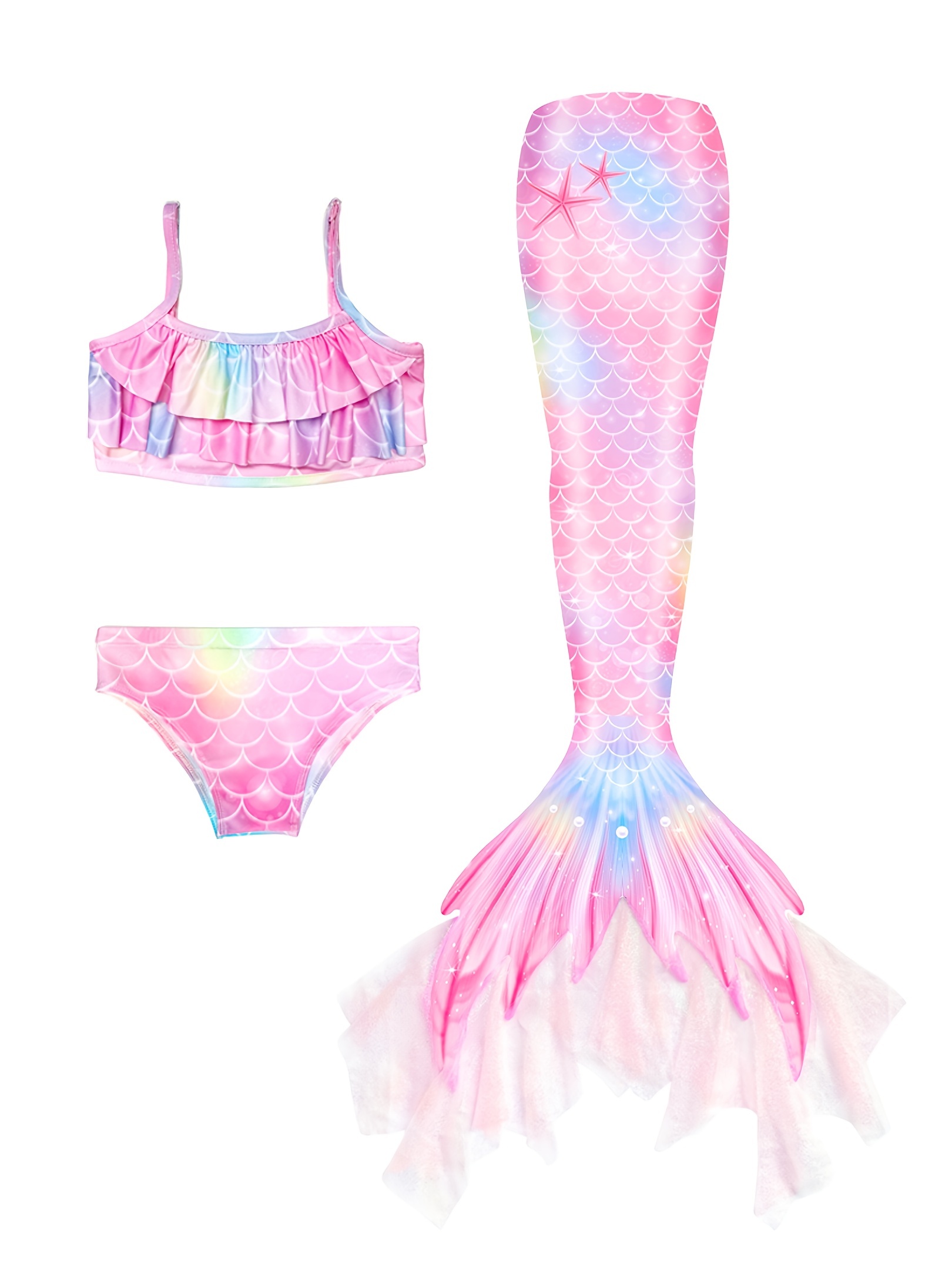 7pcs cola de sirena para niñas princesa traje de baño bikini natación gafas  corona collar