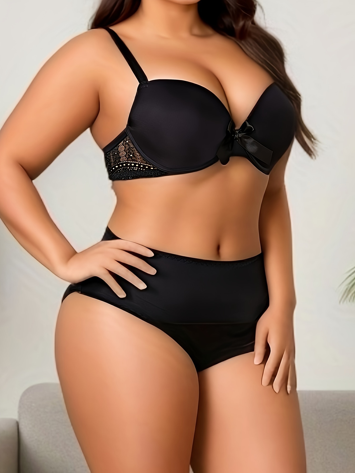 Plus Size No Padding Contrast Lace Light Soft Breathable Underwire Sexy  Push Up Bra For Valentine's Day