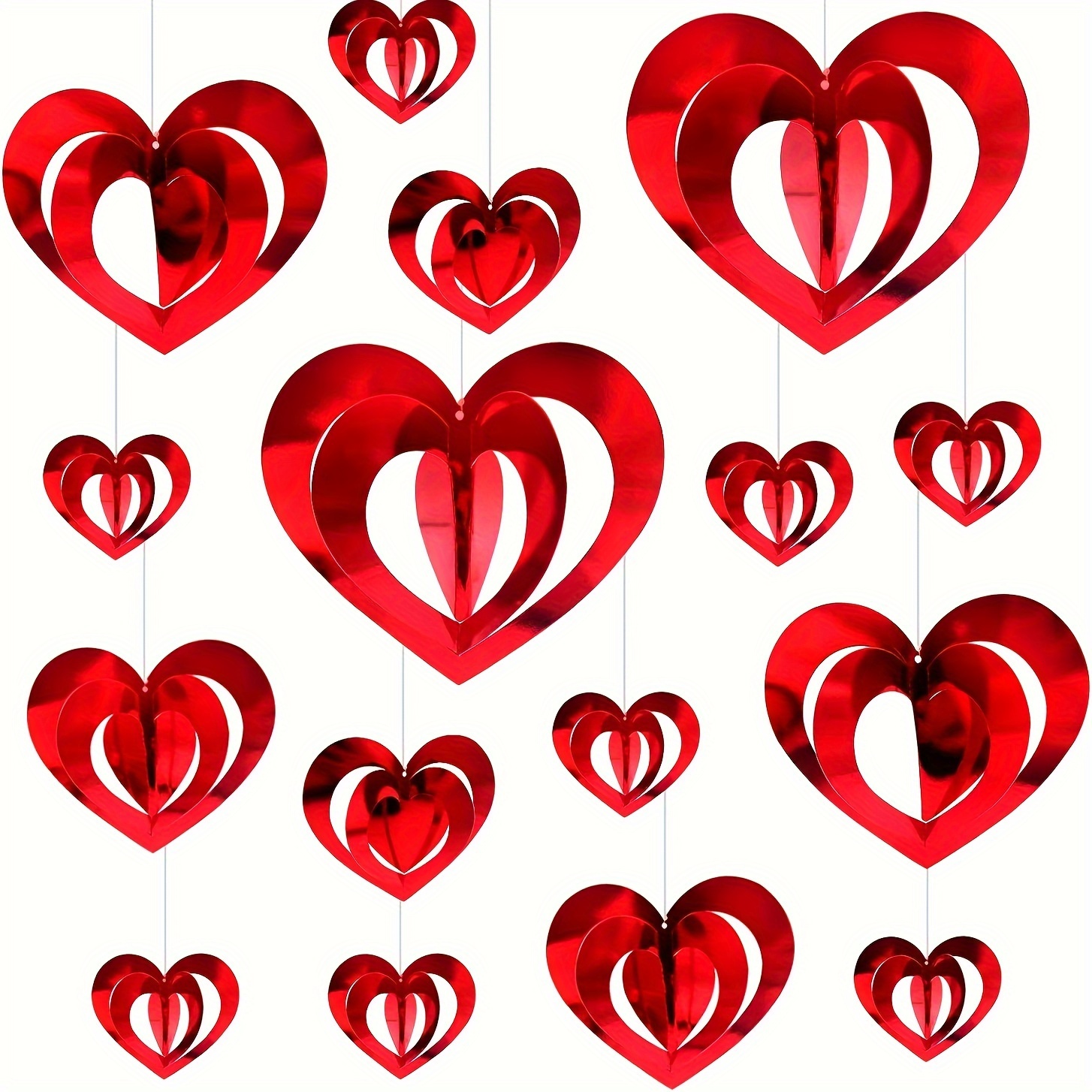 

16pcs, Valentine's Day Heart-shaped 3d Tag Spiral Hanging Scene Layout Red Love Plastic Hanging Proposal Decoration