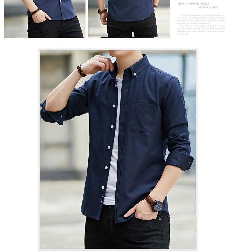 Classic Solid Men's Slim Fit Long Sleeve Button Shirt Chest - Temu