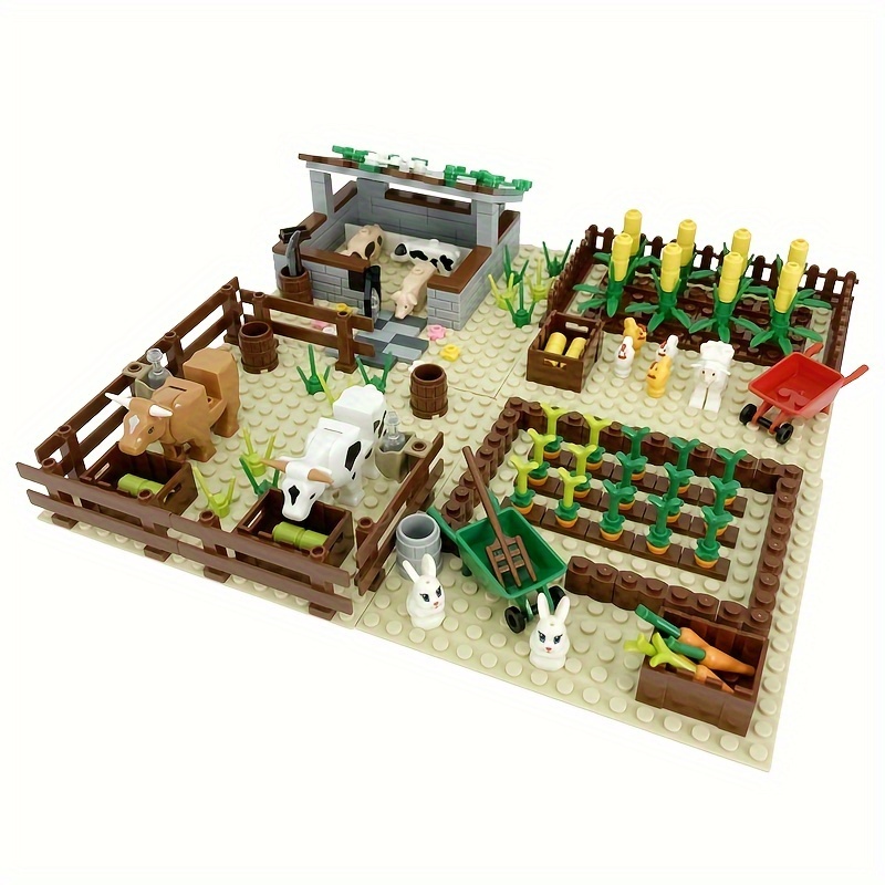 Bloques de construcción de animales de granja, juguetes de jardín, parque,  árboles y flores, accesorios botánicos clásicos, ladrillos para niños y