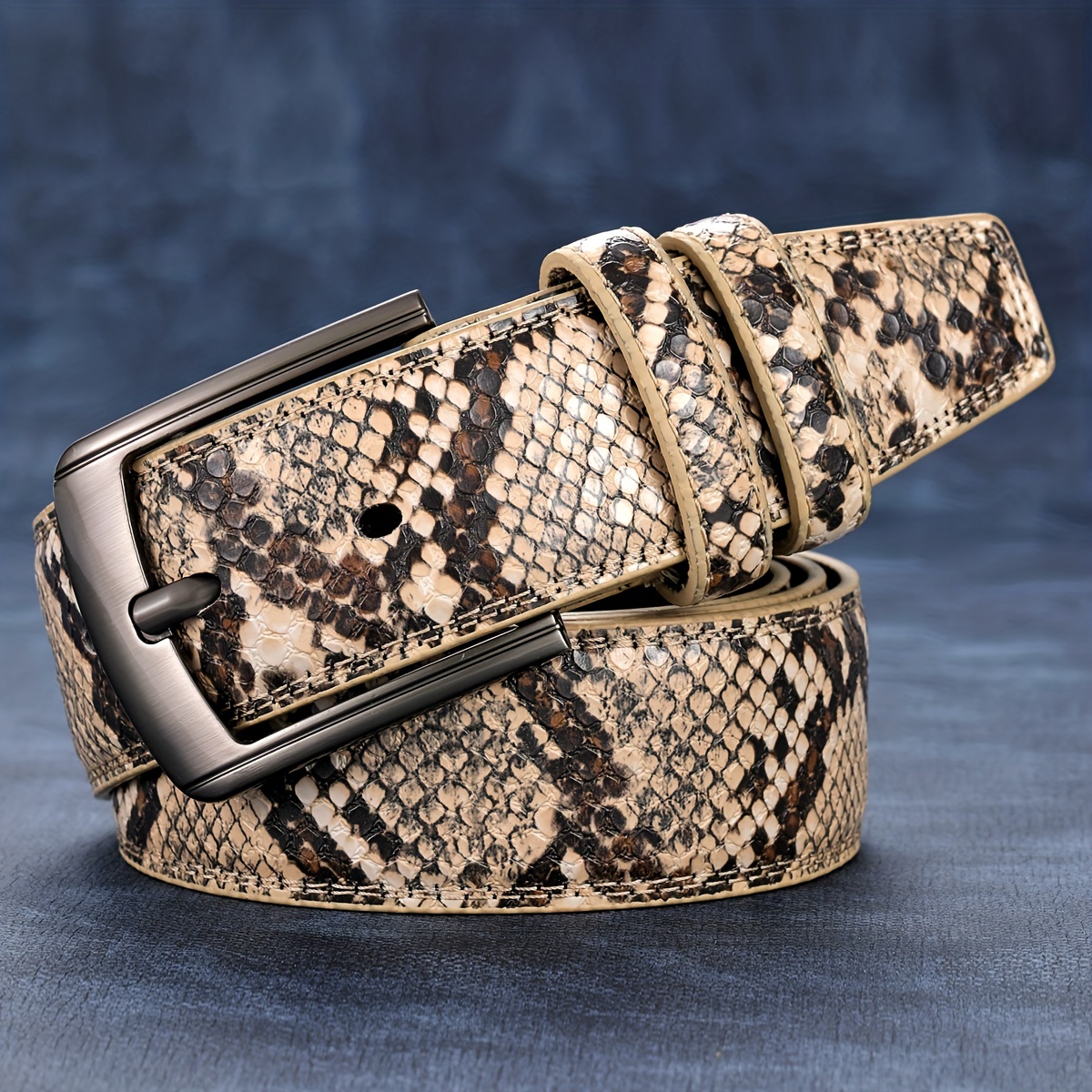 Men Khaki Pattern Pin Buckle Belt