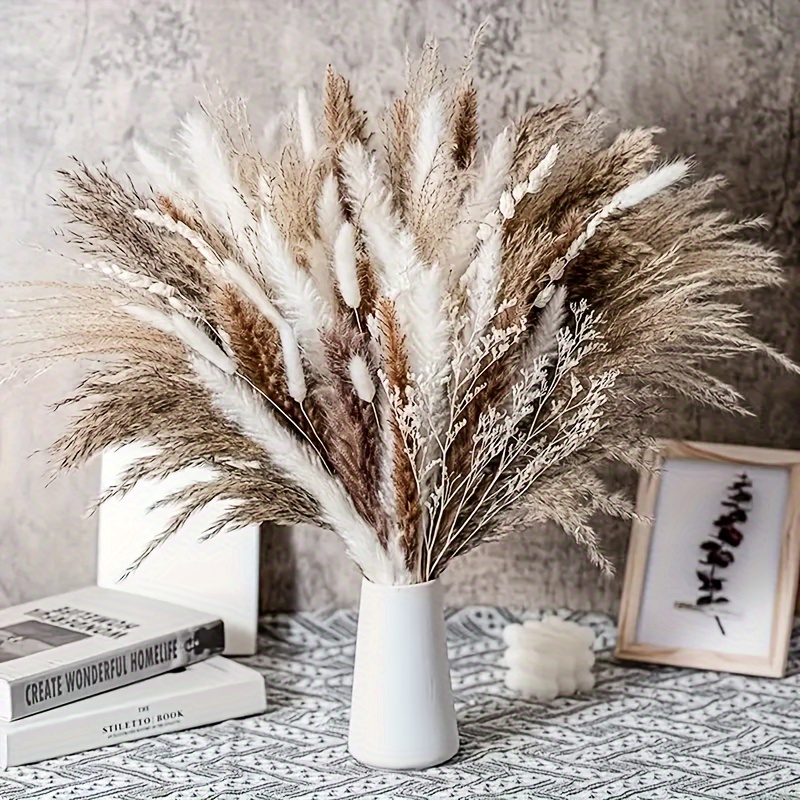 

Value Pack 50pcs/bunch Natural Dried Pampas Grass Set - Tall Bouquet For Boho Home, Garden, Wedding And Christmas Decoration