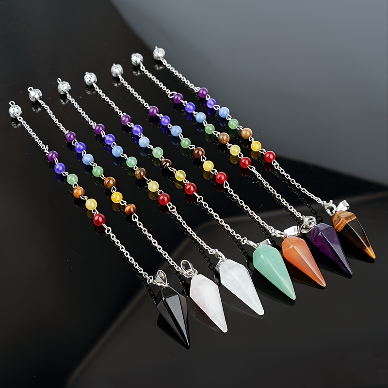 Pendulum - Faceted with 7 Chakra Beads, Pink – The Stone Massage Company