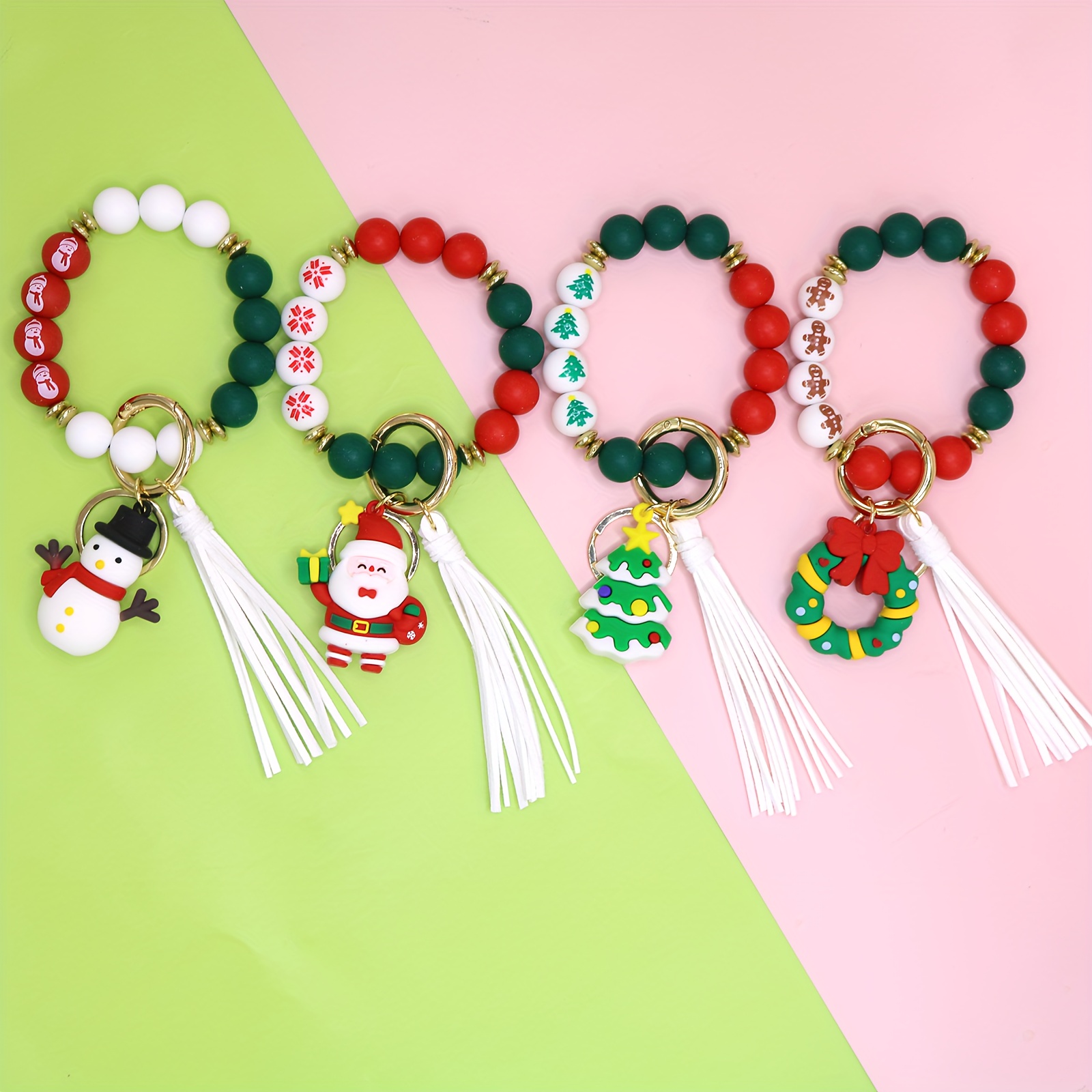 Christmas Bracelet Keychains With Tassel And Pomom Silicone Rubber