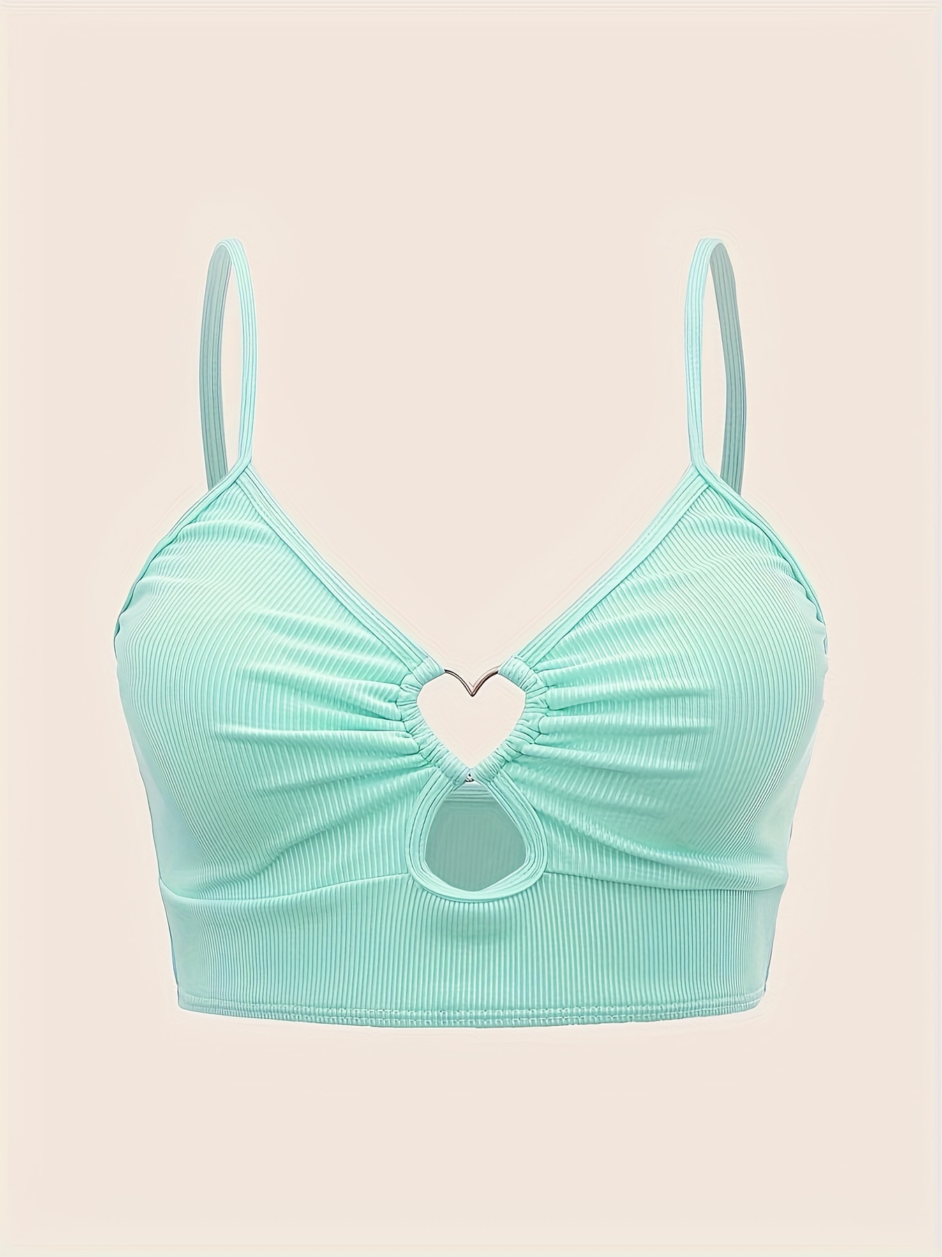 Fashionable Women'S Tankini Top with Heart Pattern And Ribbed Fabric