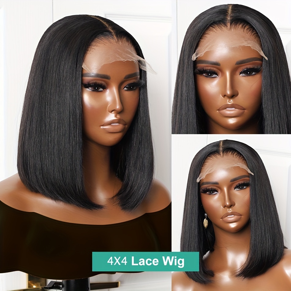 180 4x4 Lace Front Bob Wig Brazilian Human Hair Wigs Short Temu