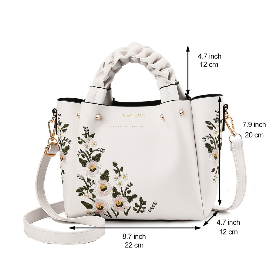 Elegant Floral Pattern Handbag, Women's Fashion Faux Leather Shoulder Bag, Trendy Double Handle Purse,Hand Bags,Temu
