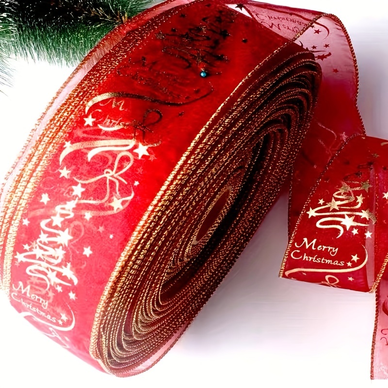 Red Printed Ribbon Christmas Tree Decoration Gift Wrapping Ribbon