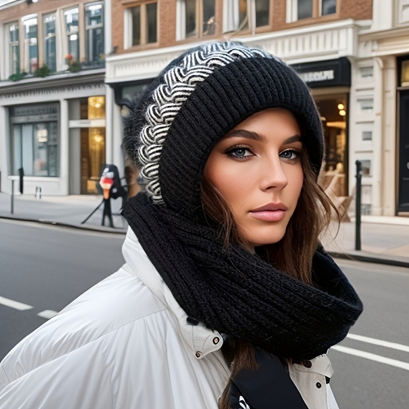Acheter Femmes hiver tricoté capuche chapeau écharpe casquette