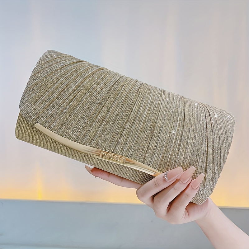 

Glitter Pleated Evening Bag, Bling Sparkle Dinner Clutch Purse, Classic Banquet Handbag For Wedding Party Prom For Carnaval Music Festival