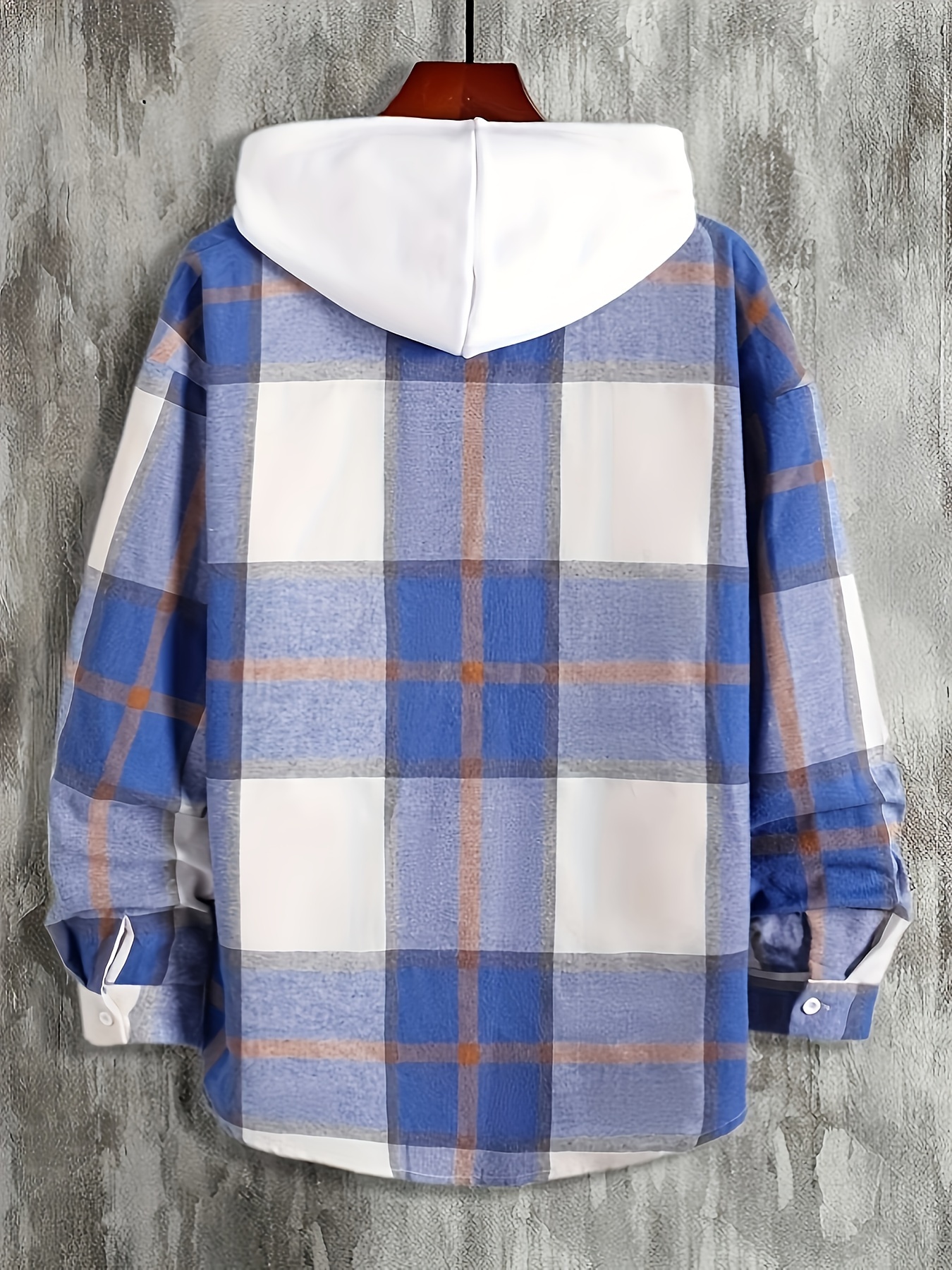 Plaid Button Up Hooded Shirt for Men